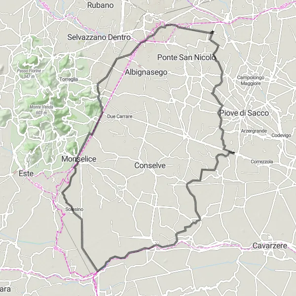 Miniaturní mapa "Cyklotrasa kolem Villatory" inspirace pro cyklisty v oblasti Veneto, Italy. Vytvořeno pomocí plánovače tras Tarmacs.app