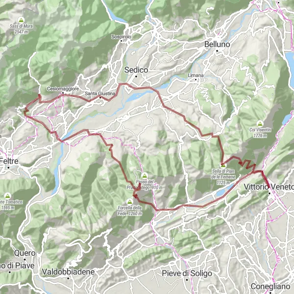 Miniatura della mappa di ispirazione al ciclismo "Giro del Monte Comun" nella regione di Veneto, Italy. Generata da Tarmacs.app, pianificatore di rotte ciclistiche