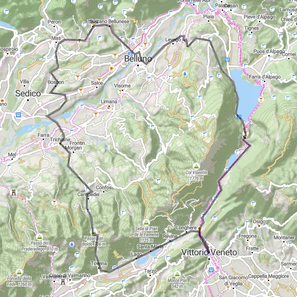 Karten-Miniaturansicht der Radinspiration "Panorama-Radtour durch die Region" in Veneto, Italy. Erstellt vom Tarmacs.app-Routenplaner für Radtouren