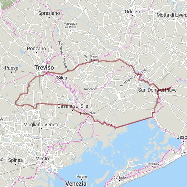 Map miniature of "Discover the Treviso Region" cycling inspiration in Veneto, Italy. Generated by Tarmacs.app cycling route planner