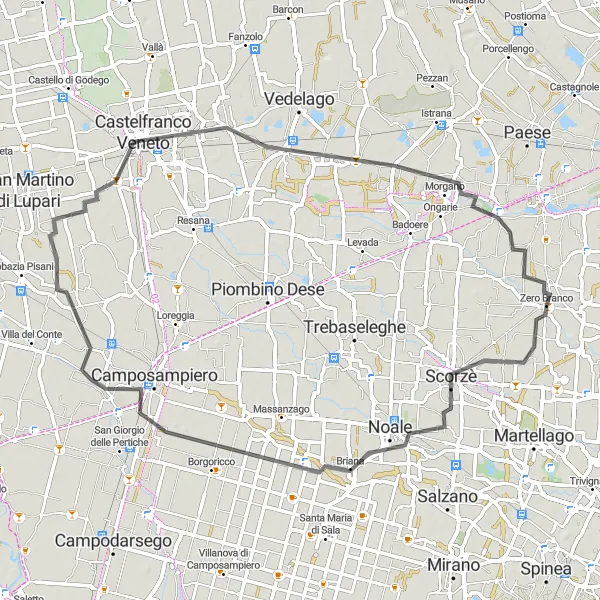 Miniaturní mapa "Road trasa přes Castelfranco Veneto" inspirace pro cyklisty v oblasti Veneto, Italy. Vytvořeno pomocí plánovače tras Tarmacs.app
