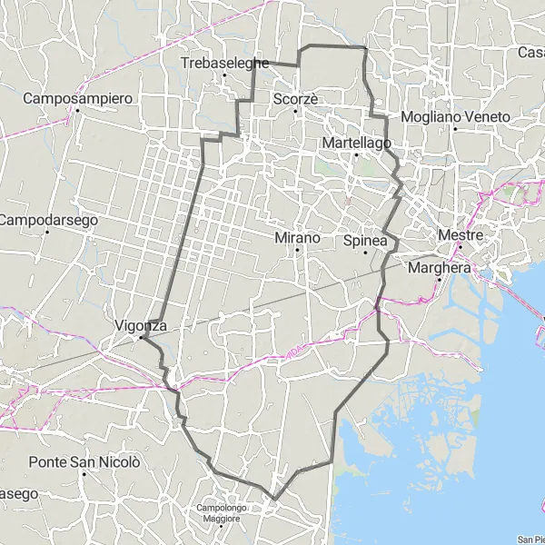 Mapa miniatúra "Okruhová cyklistická trasa Zero Branco - Cappelletta" cyklistická inšpirácia v Veneto, Italy. Vygenerované cyklistickým plánovačom trás Tarmacs.app