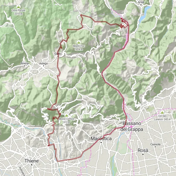 Miniaturní mapa "Gravelová trasa Lugo di Vicenza - Zugliano" inspirace pro cyklisty v oblasti Veneto, Italy. Vytvořeno pomocí plánovače tras Tarmacs.app