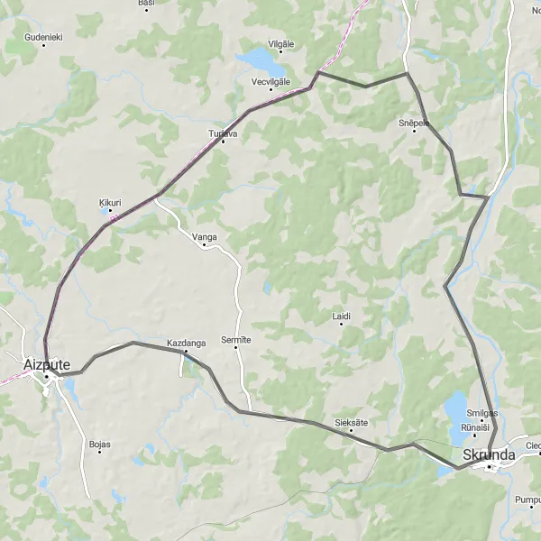 Map miniature of "Turlava - Kazdanga Circular Route" cycling inspiration in Latvija, Latvia. Generated by Tarmacs.app cycling route planner