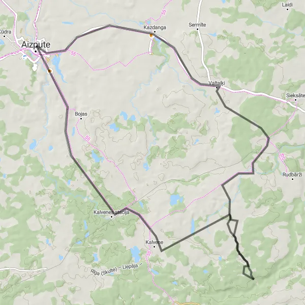 Map miniature of "Kazdanga - Kalvenes stacija Circular Route" cycling inspiration in Latvija, Latvia. Generated by Tarmacs.app cycling route planner