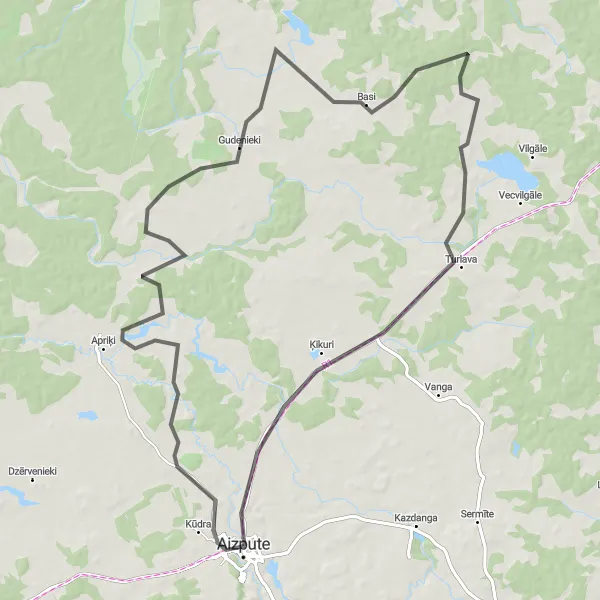 Map miniature of "Discover Gudenieki" cycling inspiration in Latvija, Latvia. Generated by Tarmacs.app cycling route planner