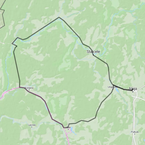 Map miniature of "Aloja and Beyond" cycling inspiration in Latvija, Latvia. Generated by Tarmacs.app cycling route planner