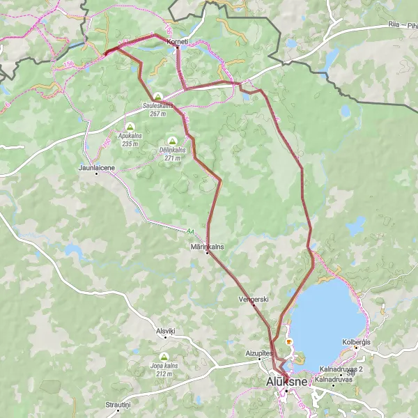 Map miniature of "Discover Alūksne and Ozolkoka pils vieta" cycling inspiration in Latvija, Latvia. Generated by Tarmacs.app cycling route planner