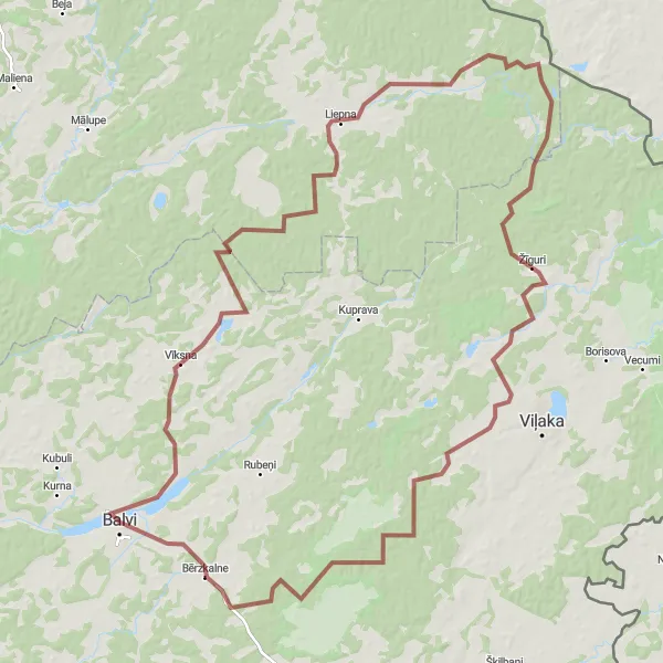 Map miniature of "Balvi - Liepna - Žīguri - Dubļava" cycling inspiration in Latvija, Latvia. Generated by Tarmacs.app cycling route planner