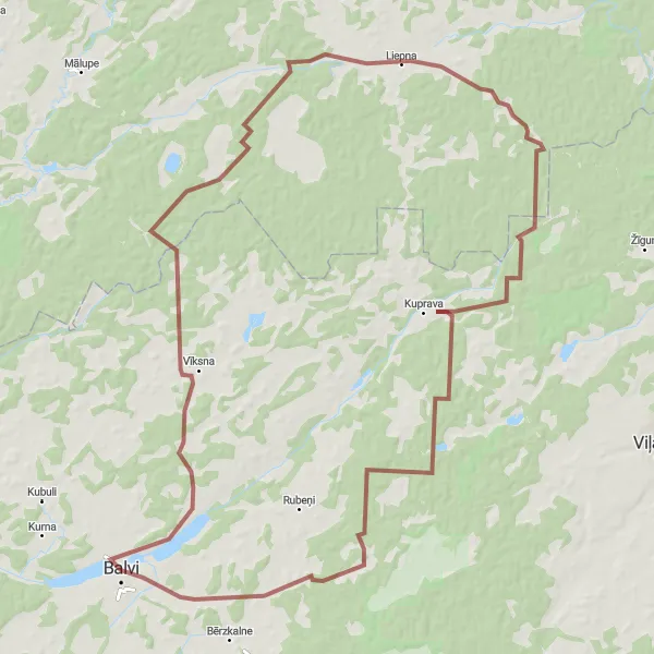 Map miniature of "Balvi - Vīksna - Kuprava - Dubļava" cycling inspiration in Latvija, Latvia. Generated by Tarmacs.app cycling route planner