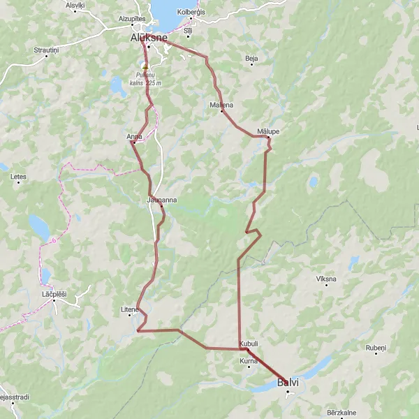 Map miniature of "Balvi Gravel Adventure" cycling inspiration in Latvija, Latvia. Generated by Tarmacs.app cycling route planner