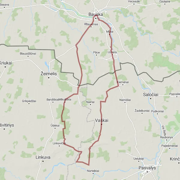 Map miniature of "Pīrāgi Adventure and Skatu tornis Gravel Loop" cycling inspiration in Latvija, Latvia. Generated by Tarmacs.app cycling route planner