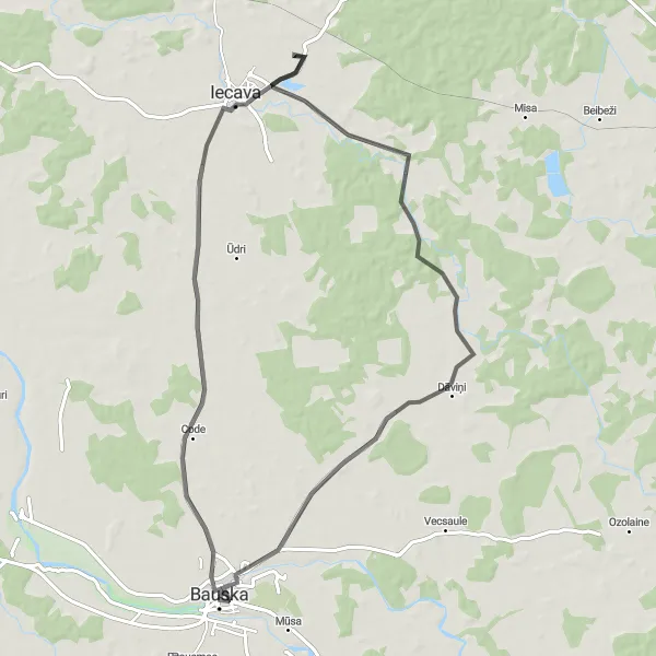 Map miniature of "Picturesque Roads to Bērzkalni" cycling inspiration in Latvija, Latvia. Generated by Tarmacs.app cycling route planner