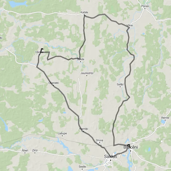 Map miniature of "Brocēni to Saldus" cycling inspiration in Latvija, Latvia. Generated by Tarmacs.app cycling route planner