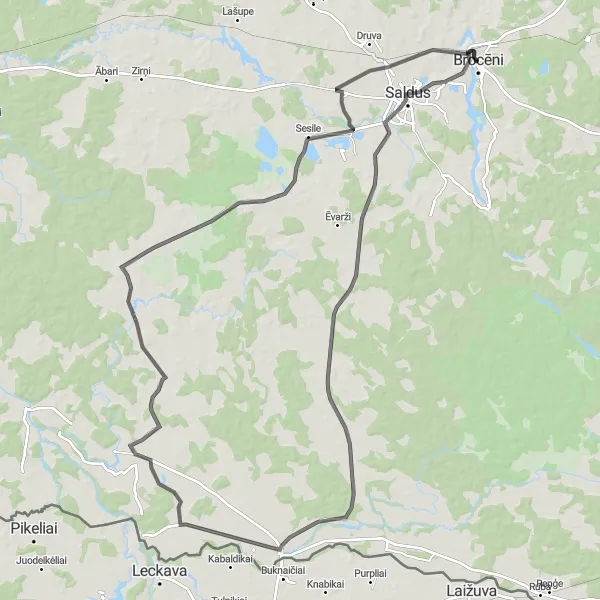 Map miniature of "Brocēni to Saldus Loop" cycling inspiration in Latvija, Latvia. Generated by Tarmacs.app cycling route planner