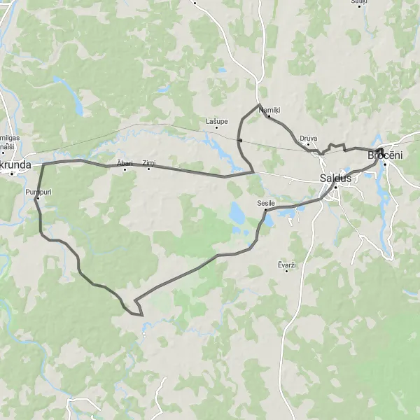 Map miniature of "Saldus Loop" cycling inspiration in Latvija, Latvia. Generated by Tarmacs.app cycling route planner