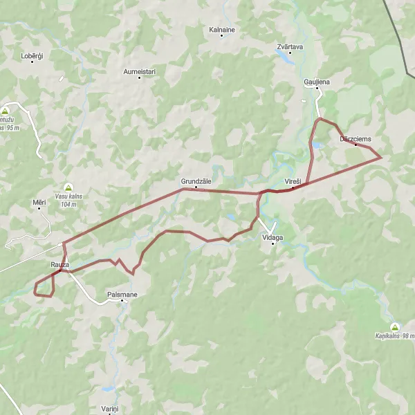 Map miniature of "Dārzciems - Vireši - Skats uz Žagatu klintīm - Grundzāle - Dārzciems" cycling inspiration in Latvija, Latvia. Generated by Tarmacs.app cycling route planner