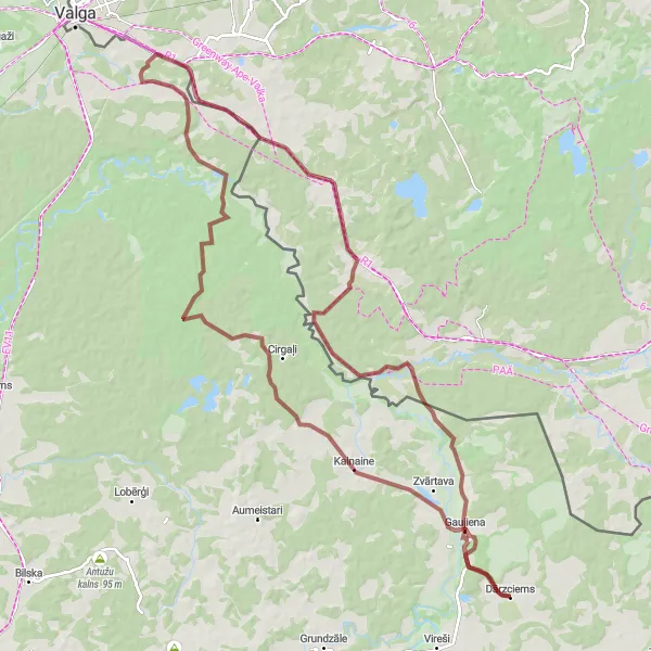 Map miniature of "Gaujiena and Londi Gravel Loop" cycling inspiration in Latvija, Latvia. Generated by Tarmacs.app cycling route planner