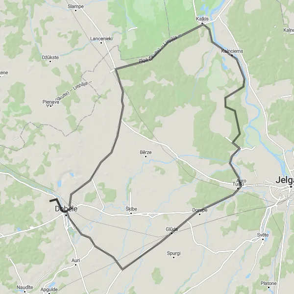 Map miniature of "Dobele-Kalnciems-Krimūnas Road Cycling" cycling inspiration in Latvija, Latvia. Generated by Tarmacs.app cycling route planner