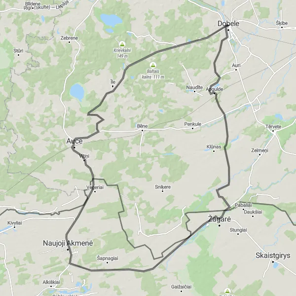 Map miniature of "Apgulde & 8 Historic Towns" cycling inspiration in Latvija, Latvia. Generated by Tarmacs.app cycling route planner