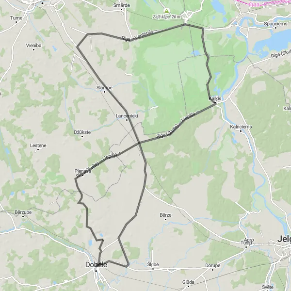 Map miniature of "Pienava & Natural Delights" cycling inspiration in Latvija, Latvia. Generated by Tarmacs.app cycling route planner