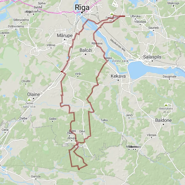 Map miniature of "Tīraine Adventure" cycling inspiration in Latvija, Latvia. Generated by Tarmacs.app cycling route planner