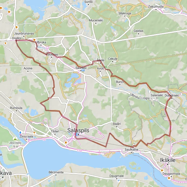 Map miniature of "Upeslejas Loop" cycling inspiration in Latvija, Latvia. Generated by Tarmacs.app cycling route planner