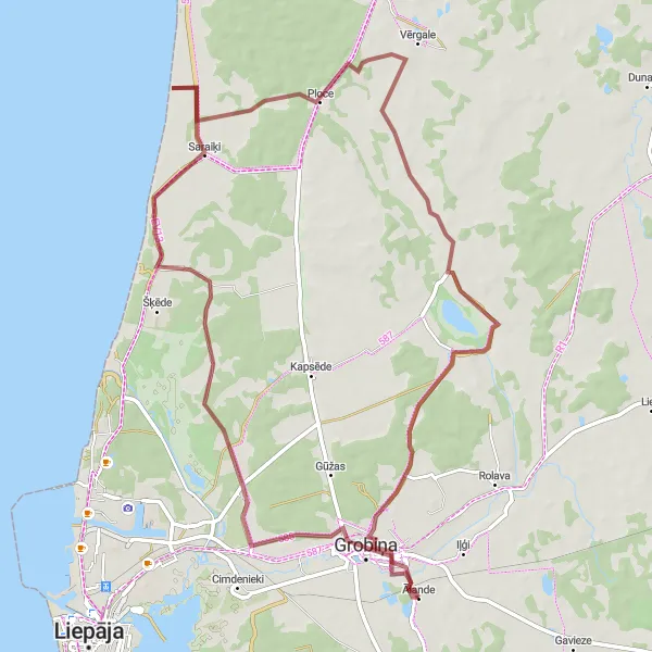 Map miniature of "The Countryside Serenade" cycling inspiration in Latvija, Latvia. Generated by Tarmacs.app cycling route planner