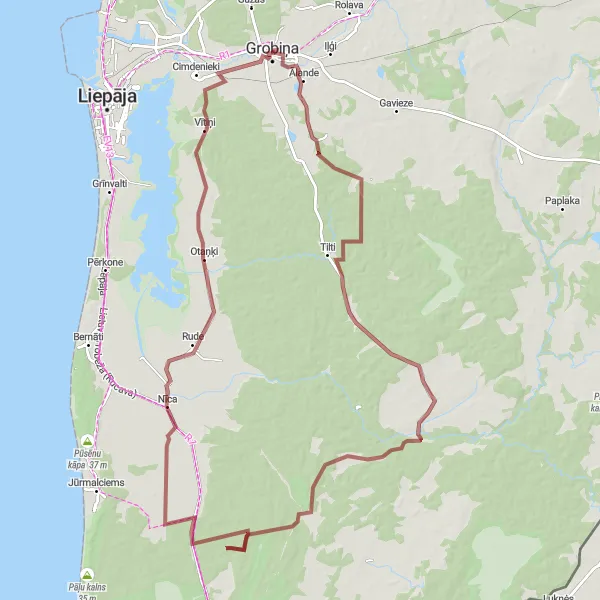 Map miniature of "The Gravel Quest" cycling inspiration in Latvija, Latvia. Generated by Tarmacs.app cycling route planner