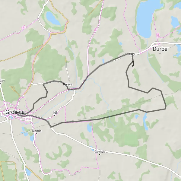 Map miniature of "Road to Lieģi and Iļģi" cycling inspiration in Latvija, Latvia. Generated by Tarmacs.app cycling route planner