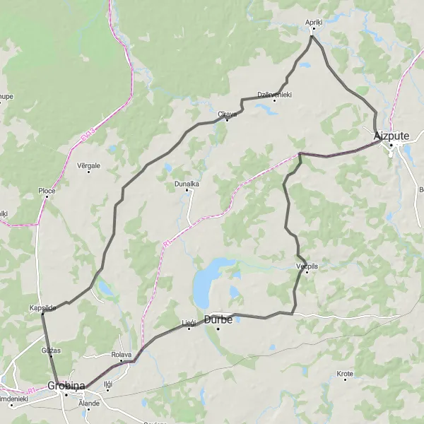 Map miniature of "The Riverside Escape" cycling inspiration in Latvija, Latvia. Generated by Tarmacs.app cycling route planner