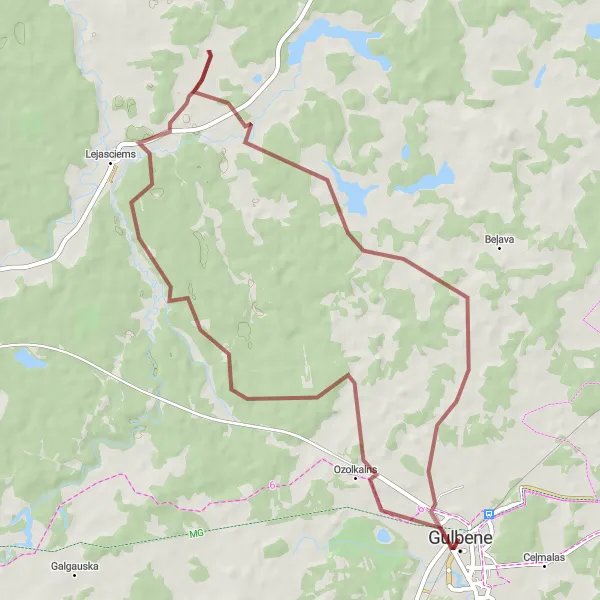 Map miniature of "Lazdu Pilskalns Loop" cycling inspiration in Latvija, Latvia. Generated by Tarmacs.app cycling route planner