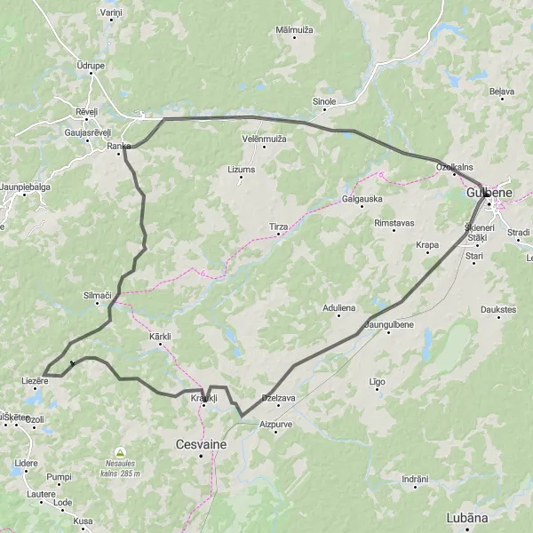 Map miniature of "Kopupļaides Road Adventure" cycling inspiration in Latvija, Latvia. Generated by Tarmacs.app cycling route planner