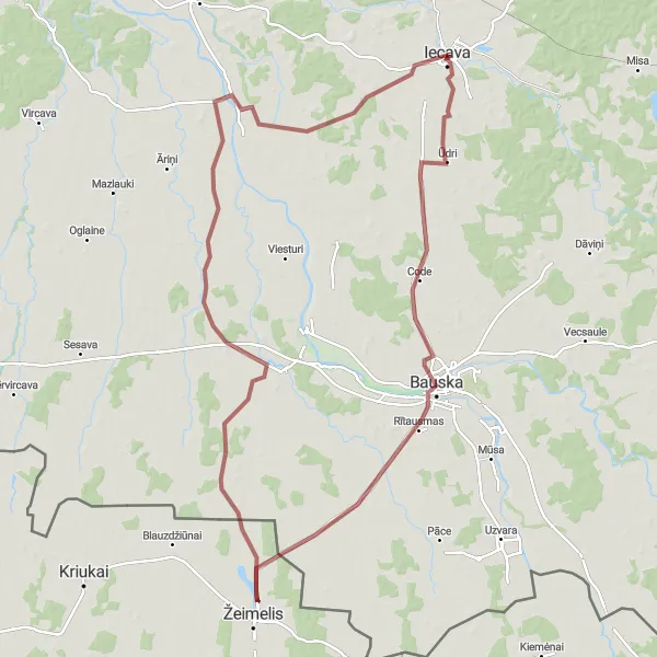 Map miniature of "Journey to Pilsrundāle" cycling inspiration in Latvija, Latvia. Generated by Tarmacs.app cycling route planner