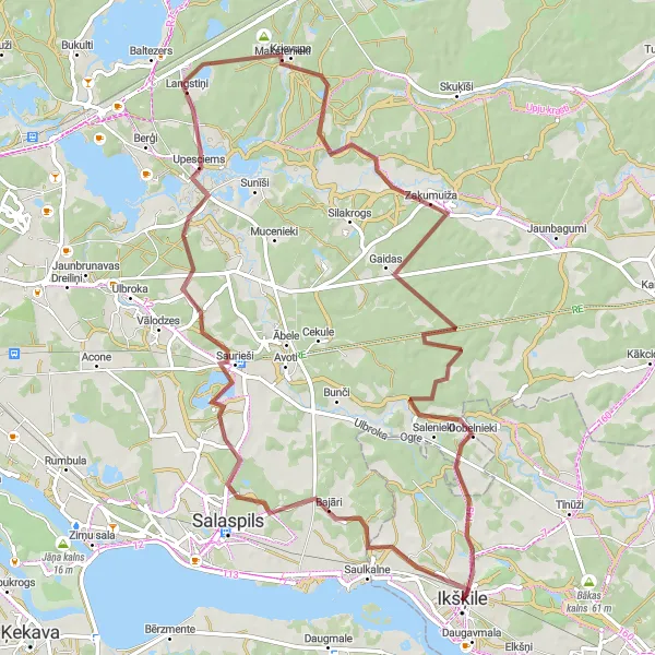 Map miniature of "Gravel Jaunt to Ikšķile" cycling inspiration in Latvija, Latvia. Generated by Tarmacs.app cycling route planner