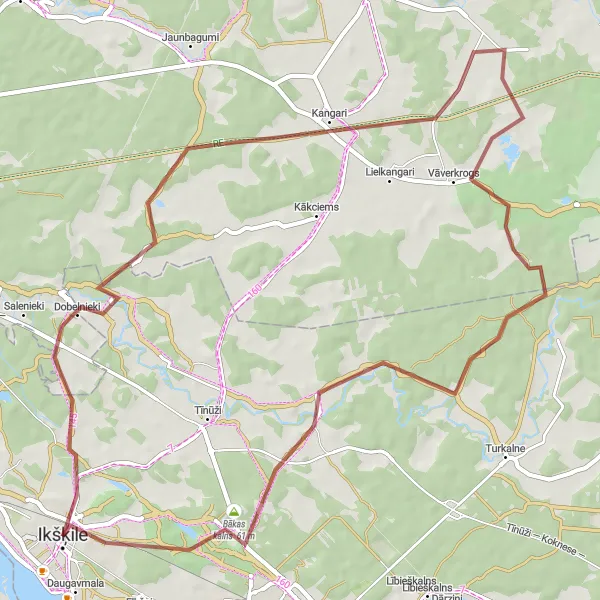 Map miniature of "Picturesque Gravel Route" cycling inspiration in Latvija, Latvia. Generated by Tarmacs.app cycling route planner