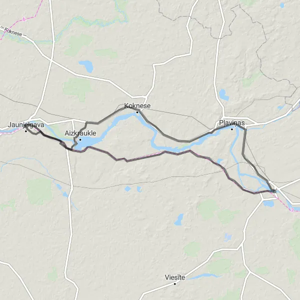 Map miniature of "Scenic Road Cycling: Aizkraukle to Dīķi" cycling inspiration in Latvija, Latvia. Generated by Tarmacs.app cycling route planner