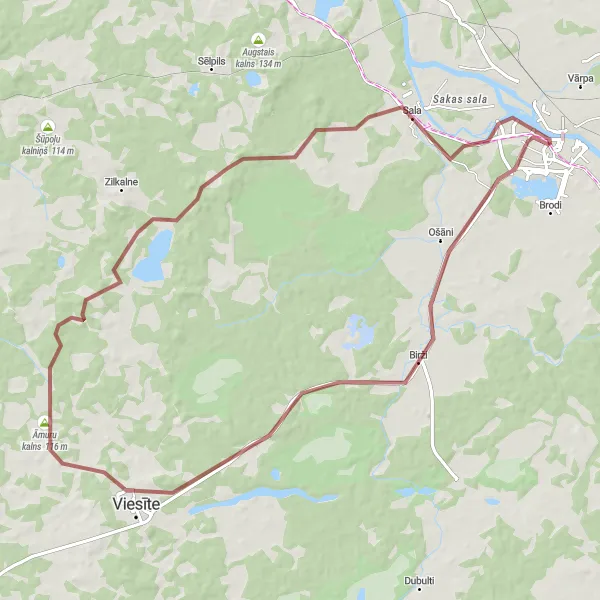 Map miniature of "Gravel Loop to Jēkabpils" cycling inspiration in Latvija, Latvia. Generated by Tarmacs.app cycling route planner