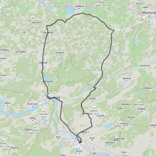 Map miniature of "Jēkabpils Aiviekste Road Route" cycling inspiration in Latvija, Latvia. Generated by Tarmacs.app cycling route planner