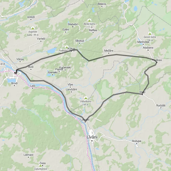 Map miniature of "Road Loop to Zīlāni" cycling inspiration in Latvija, Latvia. Generated by Tarmacs.app cycling route planner