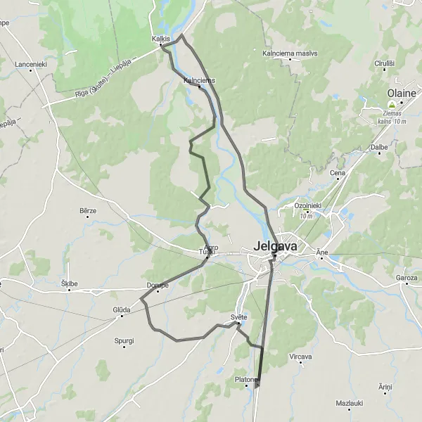 Map miniature of "Kalnciems to Svēte Road Cycling Route" cycling inspiration in Latvija, Latvia. Generated by Tarmacs.app cycling route planner