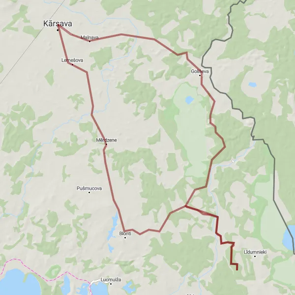 Map miniature of "Goliševa Gravel Adventure" cycling inspiration in Latvija, Latvia. Generated by Tarmacs.app cycling route planner