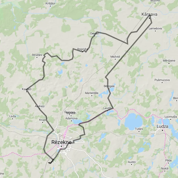 Map miniature of "Kārsava Classic Road Loop" cycling inspiration in Latvija, Latvia. Generated by Tarmacs.app cycling route planner