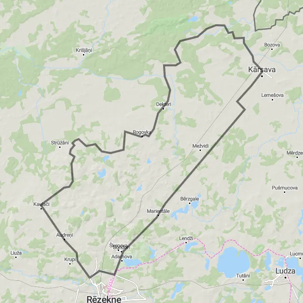 Map miniature of "Breathtaking Landscapes: Kārsava to Biksinīki" cycling inspiration in Latvija, Latvia. Generated by Tarmacs.app cycling route planner