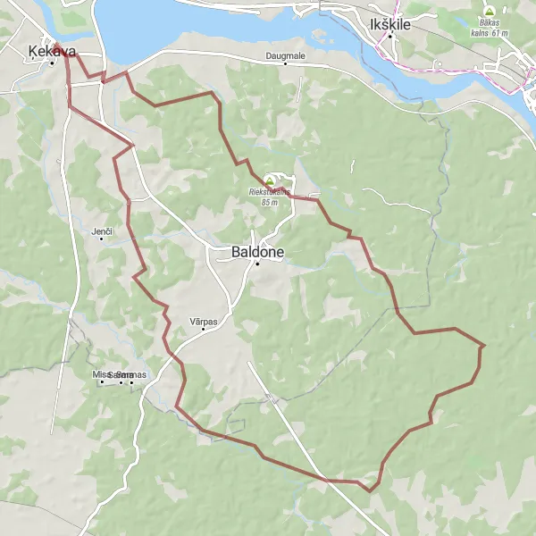 Map miniature of "Gravel Discoveries from Ķekava to Pulkarne" cycling inspiration in Latvija, Latvia. Generated by Tarmacs.app cycling route planner