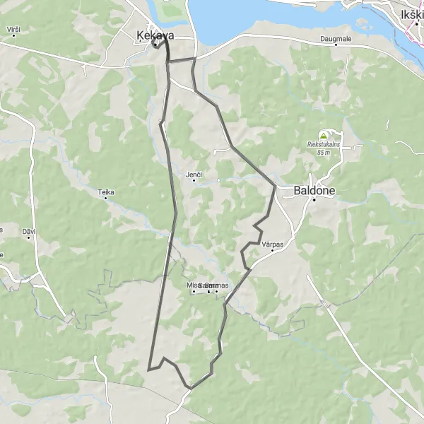 Map miniature of "Latvian Countryside Bliss" cycling inspiration in Latvija, Latvia. Generated by Tarmacs.app cycling route planner