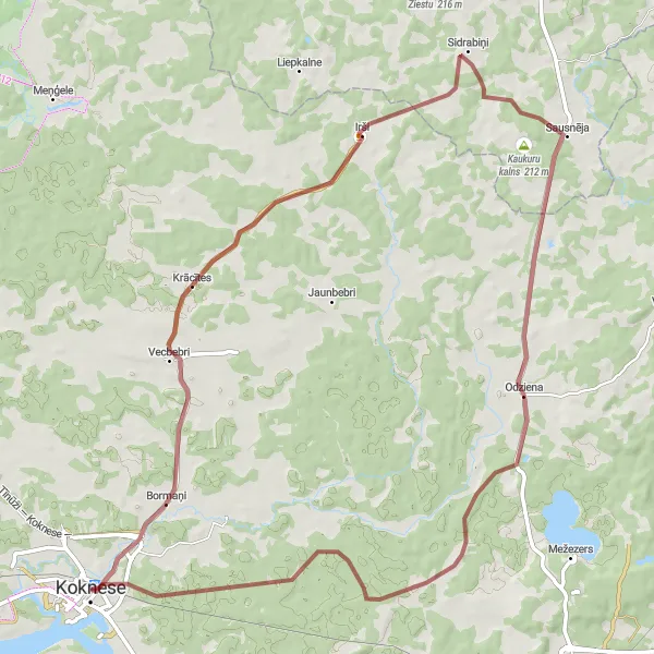 Map miniature of "Koknese to Odziena Gravel Ride" cycling inspiration in Latvija, Latvia. Generated by Tarmacs.app cycling route planner
