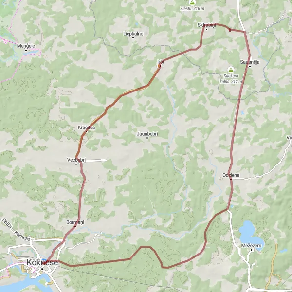 Map miniature of "Koknese to Sausnēja Gravel Ride" cycling inspiration in Latvija, Latvia. Generated by Tarmacs.app cycling route planner
