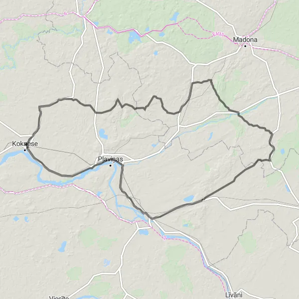 Map miniature of "Ancient Castles and Hills" cycling inspiration in Latvija, Latvia. Generated by Tarmacs.app cycling route planner