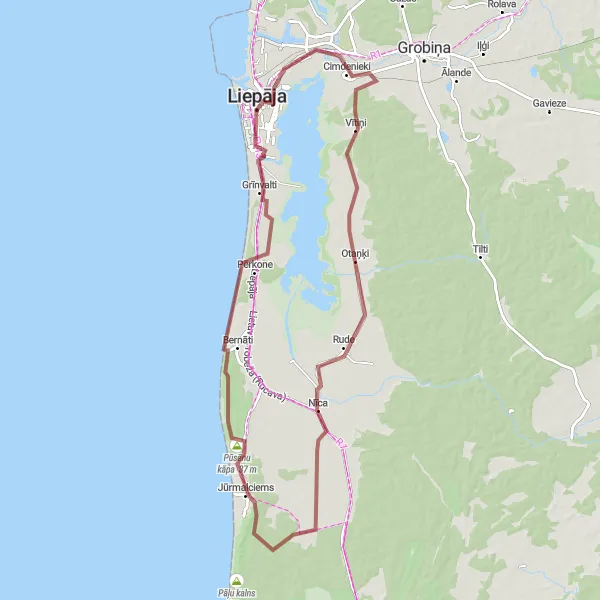 Map miniature of "Nīca and Jūrmalciems Exploration" cycling inspiration in Latvija, Latvia. Generated by Tarmacs.app cycling route planner